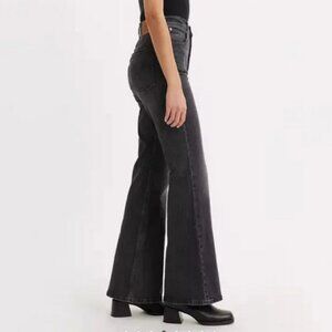 Levis 70s High Flare Jeans Grey Washed Black High Rise Wide Leg Retro 90s Denim